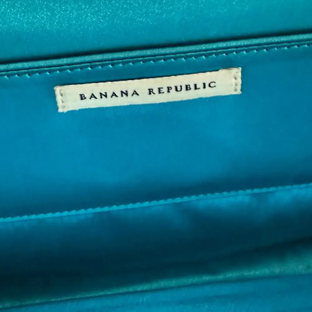 Banana Republic 100% Silk‎ Peacock Blue Floral Slim Clutch SUPER CLEAN